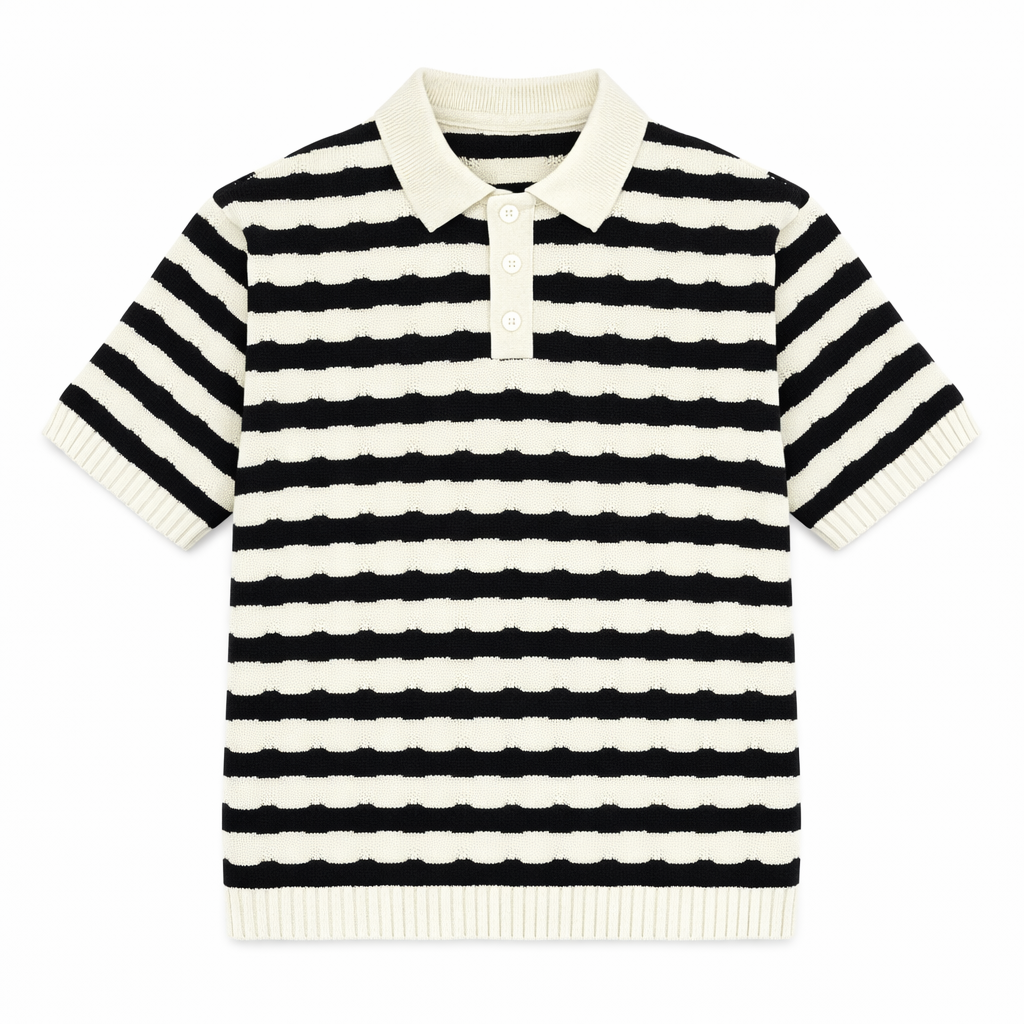 POLO EN MAILLE RAYÉE À BOUTONS